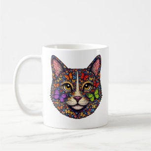 Colorful Butterfly Blooms Cat Portrait Kitty Lover Coffee Mug