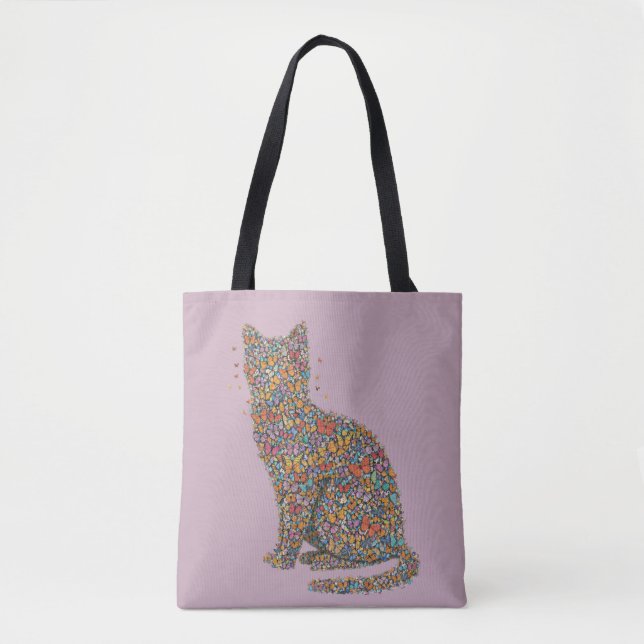 Colorful Butterfly Cat Lover Silhouette Art Mauve Tote Bag (Front)