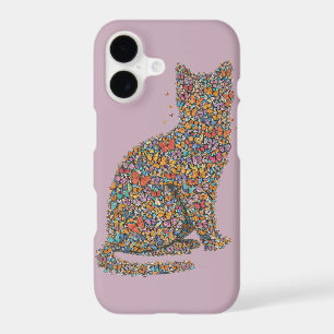 Colorful Butterfly Cat Silhouette Art Mauve Phone