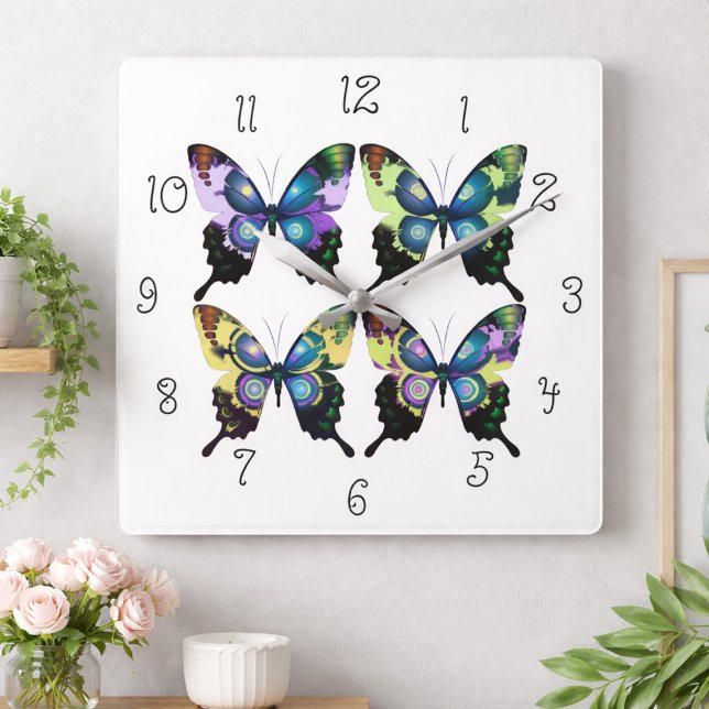 Colorful Butterfly Elegant Vibrant Modern House Square Wall Clock (Creator Uploaded)