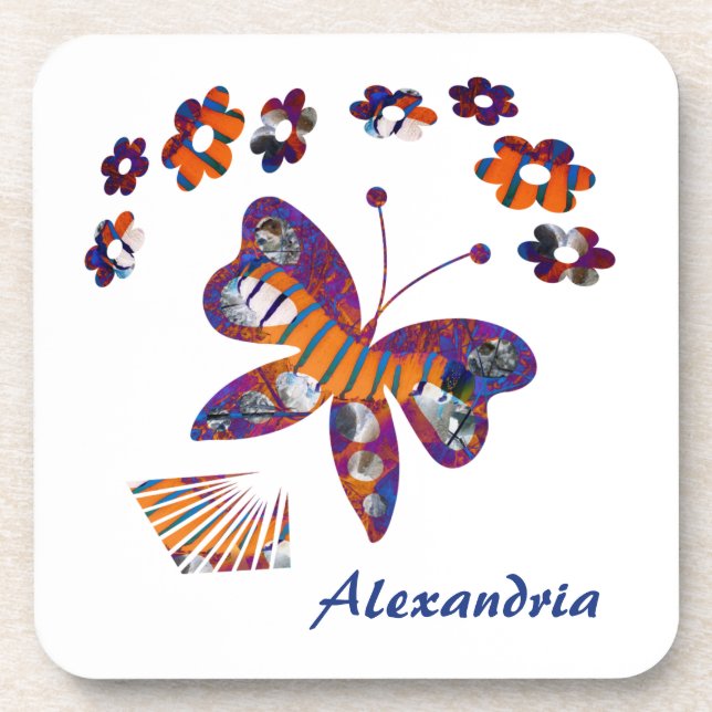 Colorful Butterfly Flowers Watercolor Pattern Coaster (Front)