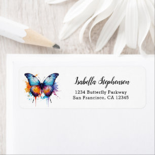 Colorful Butterfly Paint Splash Return Address Label
