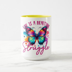 Colorful Butterfly with Uplifting Life Quote Mug