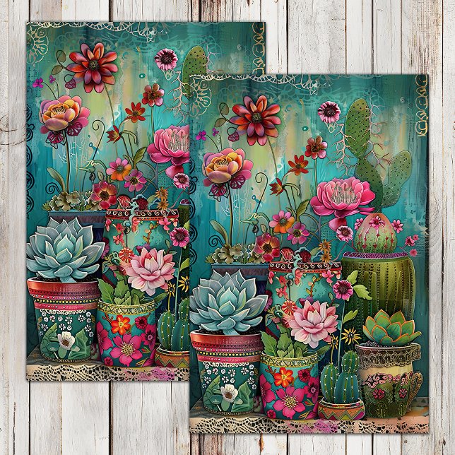 COLORFUL CACTUS AND SUCCULENTS DECOUPAGE TISSUE PAPER (COLORFUL CACTUS AND SUCCULENTS DECOUPAGE TISSUE PAPER)
