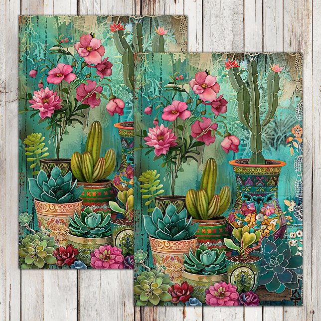 COLORFUL CACTUS AND SUCCULENTS DECOUPAGE TISSUE PAPER (COLORFUL CACTUS AND SUCCULENTS DECOUPAGE TISSUE PAPER)