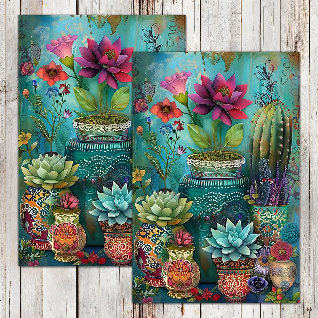 COLORFUL CACTUS AND SUCCULENTS DECOUPAGE TISSUE PAPER (COLORFUL CACTUS AND SUCCULENTS DECOUPAGE TISSUE PAPER)