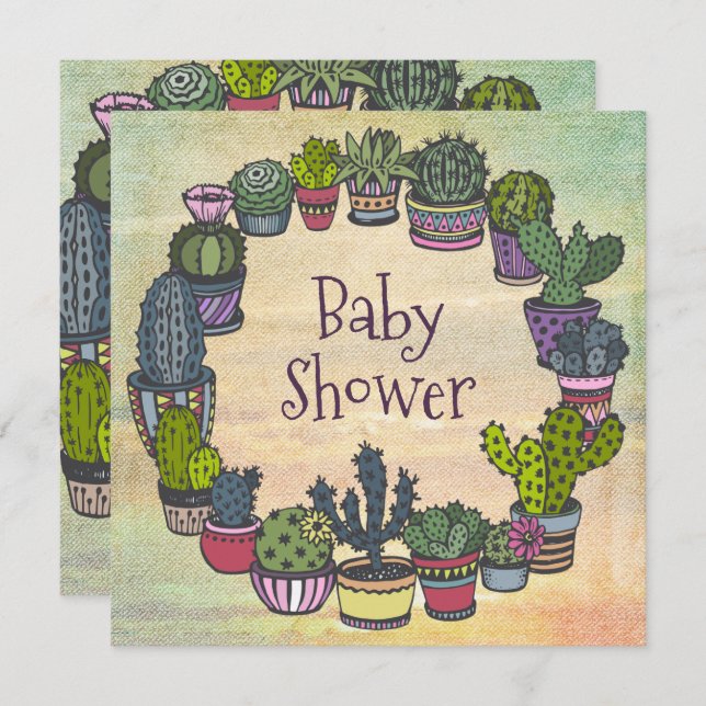Colorful Cactus Baby Shower Invitation (Front/Back)