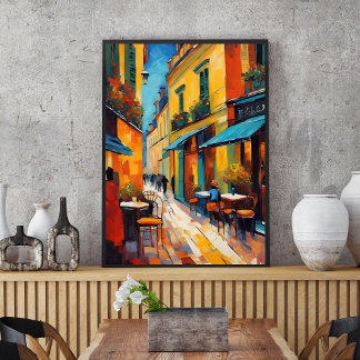 Colorful Cafes and Cobblestone Poster