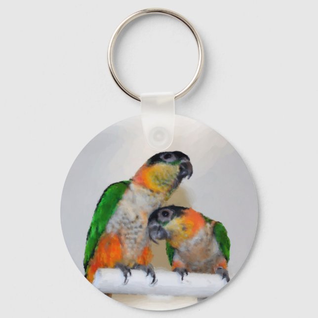 Colorful Caique Parrot Pair Keychain (Front)