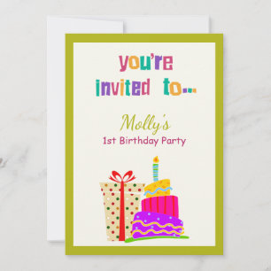 Colorful Cake Gift 1st Birthday Party Invitation