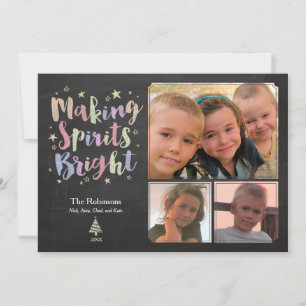 Colorful Calligraphy Chalkboard Holiday 3-Photo Card