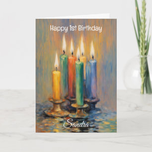 Colorful Candles Lettered Happy Birthday Card