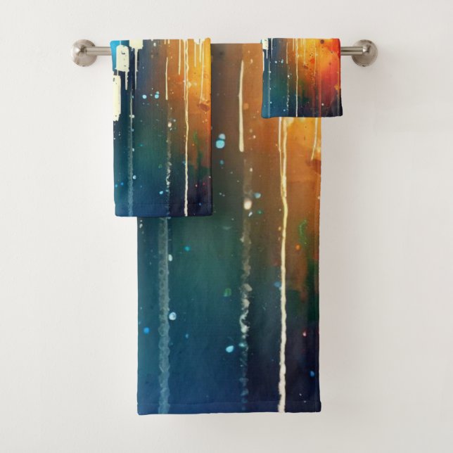 Colorful candlestick chart abstract painting bath towel set (Insitu)