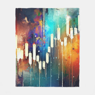 Colorful candlestick chart abstract painting fleece blanket