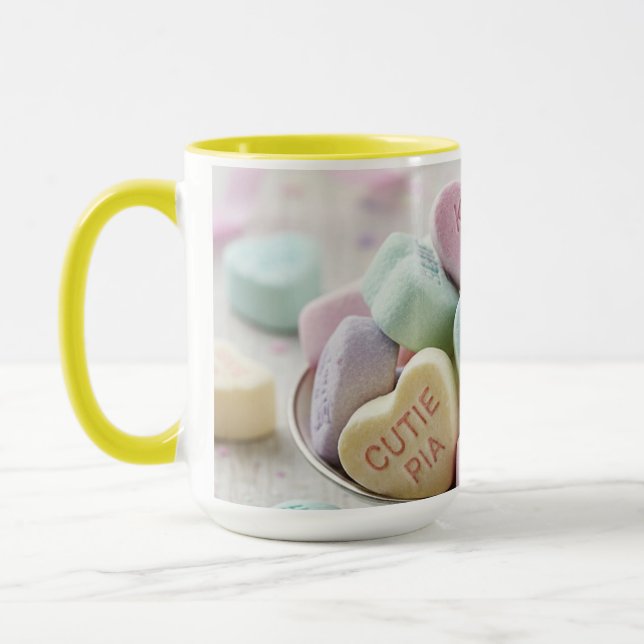 Colorful Candy Hearts Love Mug (Left)