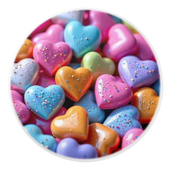 Colorful Candy Love Hearts Ceramic Knob (Front)