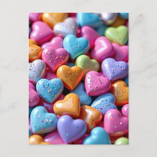 Colorful Candy Love Hearts Postcard (Front)