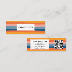 Colorful Candy Stripes Minimalist Chic QR Code Mini Business Card