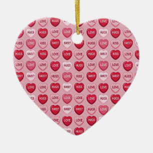 colorful candy Valentine's day heart pattern Ceramic Ornament