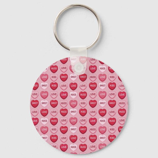 colorful candy Valentine's day heart pattern Key Ring (Front)