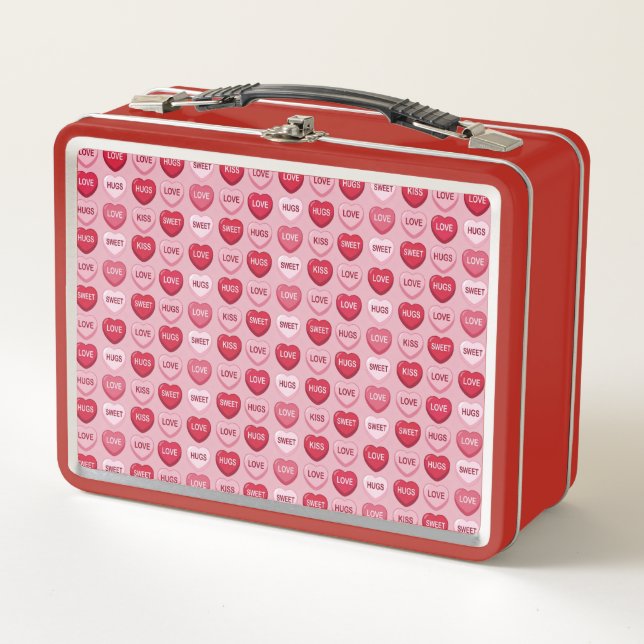 colorful candy Valentine's day heart pattern Metal Lunch Box (Front)