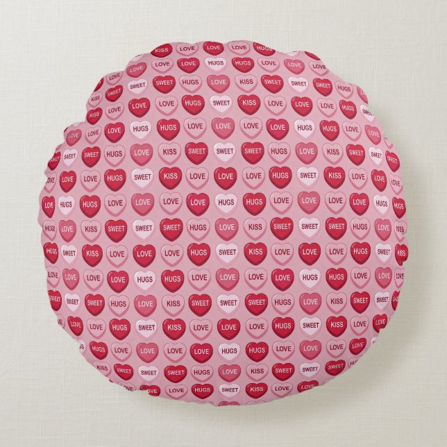 colorful candy Valentine's day heart pattern Round Cushion (Front)