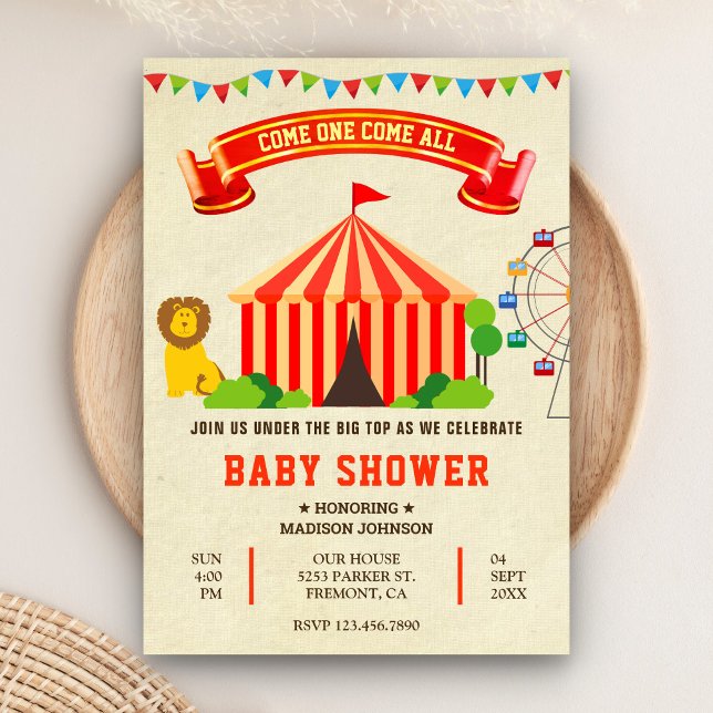 Colorful Carnival Circus Baby Shower Invitation (Creator Uploaded)