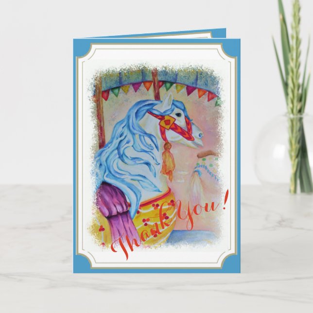 COLORFUL CAROUSEL HORSE THANK YOU CARD (Front)