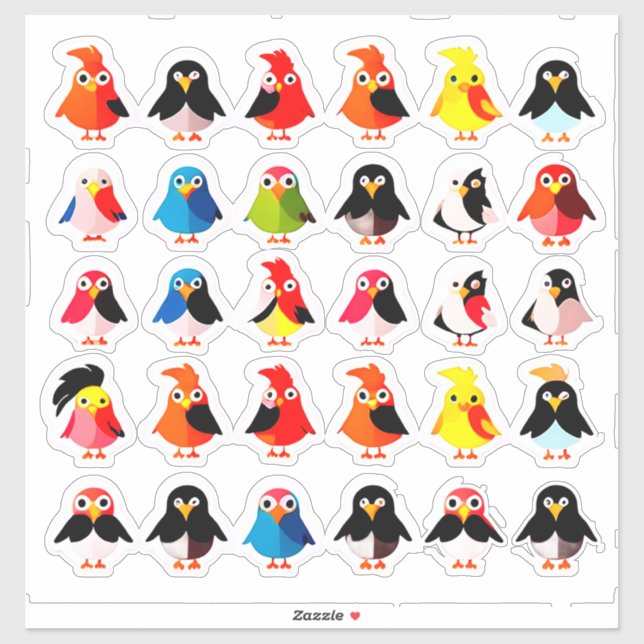 Colorful Cartoon Bird Kawaii (Sheet)