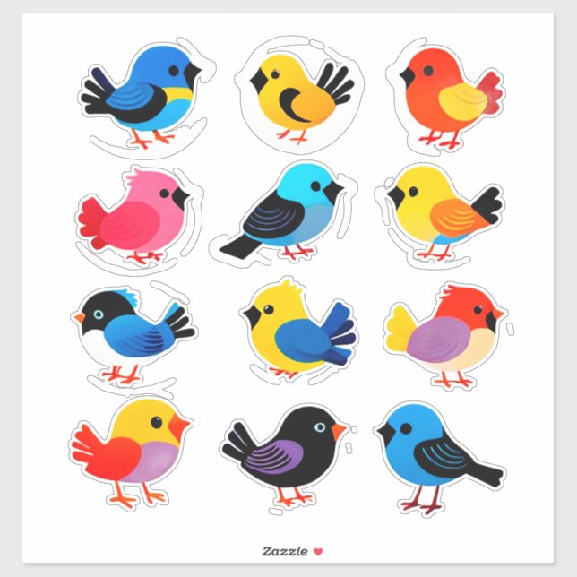 Colorful Cartoon Bird Sticker Set (Sheet)