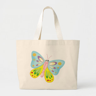 COLORFUL CARTOON BUTTERFLY LARGE TOTE BAG