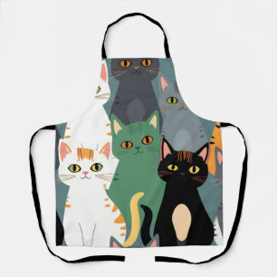 Colorful Cartoon Cat Crowd Pattern Apron