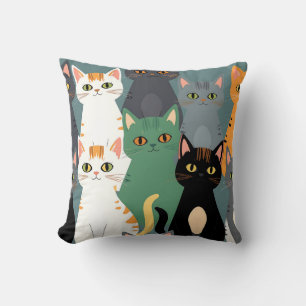 Colorful Cartoon Cat Crowd Pattern Cushion