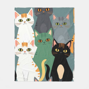 Colorful Cartoon Cat Crowd Pattern Fleece Blanket