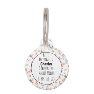 Colorful Cartoon Cat Faces with Whimsical Dots Pet Tag