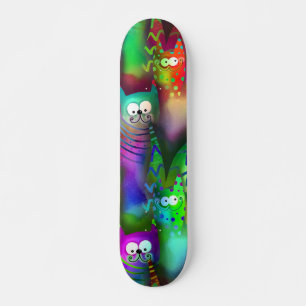Colorful Cartoon Cats Skateboard