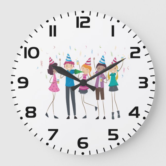 Colorful Cartoon Kids Party Celebration Large Clock (Front)