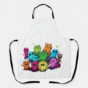 Colorful Cartoon Monster Party White Kitchen Apron