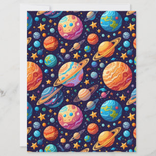 Colorful Cartoon Planets & Galaxy Scrapbook Paper