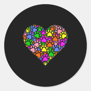 Colorful Cat & Dog Paw Print - Valentines Day Classic Round Sticker