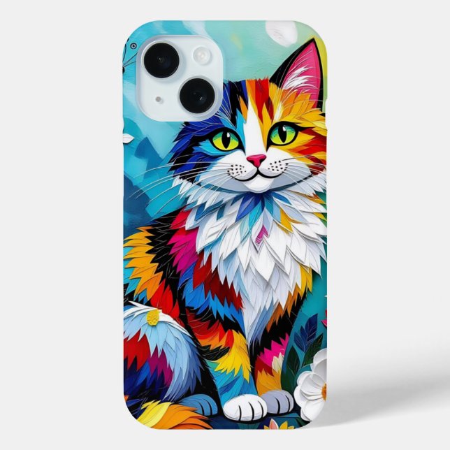 Colorful Cat and Butterfly   Case-Mate iPhone Case (Back)