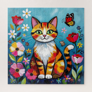 Colorful Cat and Butterfly Jigsaw Puzzle