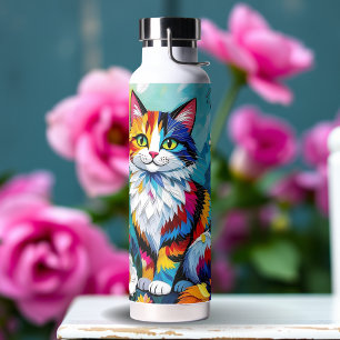 Colorful Cat and Butterfly Water Bottle