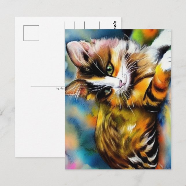 Colorful cat art | Calico Tiger | acrylic style -  Postcard (Front/Back)