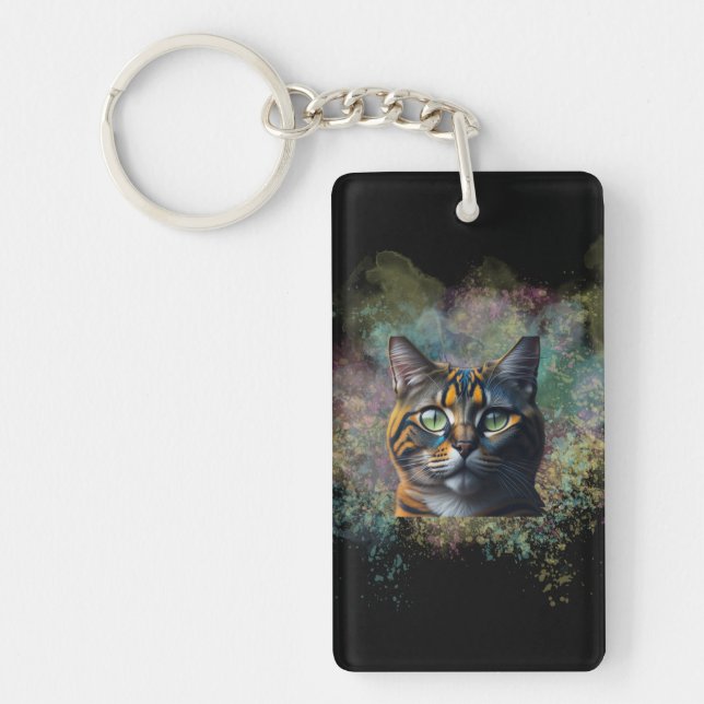 Colorful Cat Art Design Key Ring (Front)