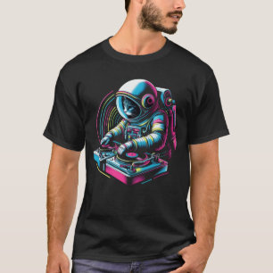 Colorful Cat Astronaut DJ in Space Disco Music fam T-Shirt