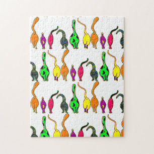 Colorful Cat Butts Pattern Jigsaw Puzzle