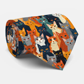 Colorful Cat Crowd Modern Art Pattern Tie