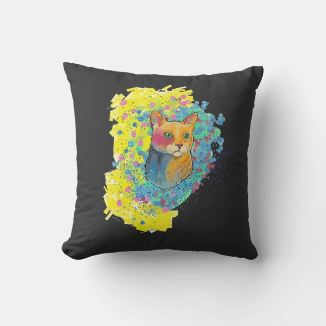 colorful cat drawing cushion (Front)