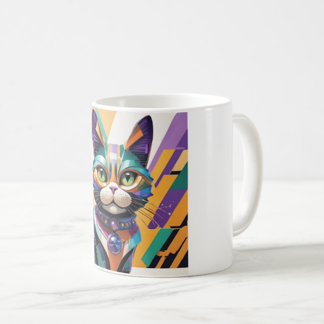 Colorful Cat Face Abstract Art  Coffee Mug (Front Right)
